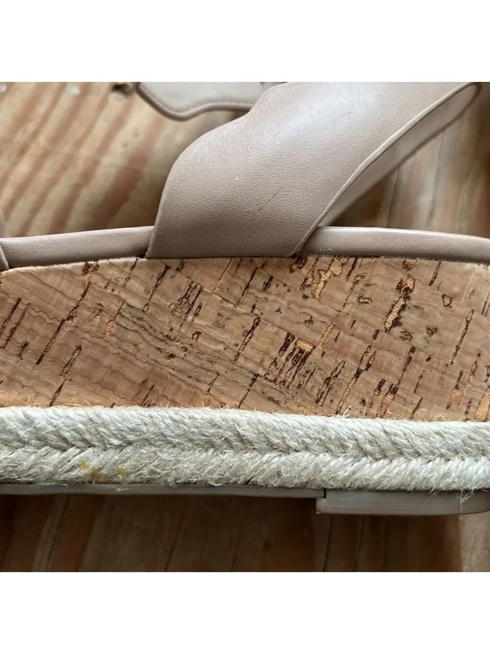 Marc Fisher Women’s Lite Latte Faythe Cork Platform Silver Studded Sandal 8.5